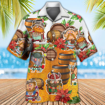 Viking Loves Beer Funny Christmas Style - Hawaiian Shirt 