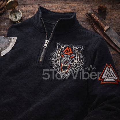 Viking Fenrir Wolf, Valknut Patch  Embroidered Logo Premium Quarter Zip Sweatshirt, Inspired Quarter Zip Sweater