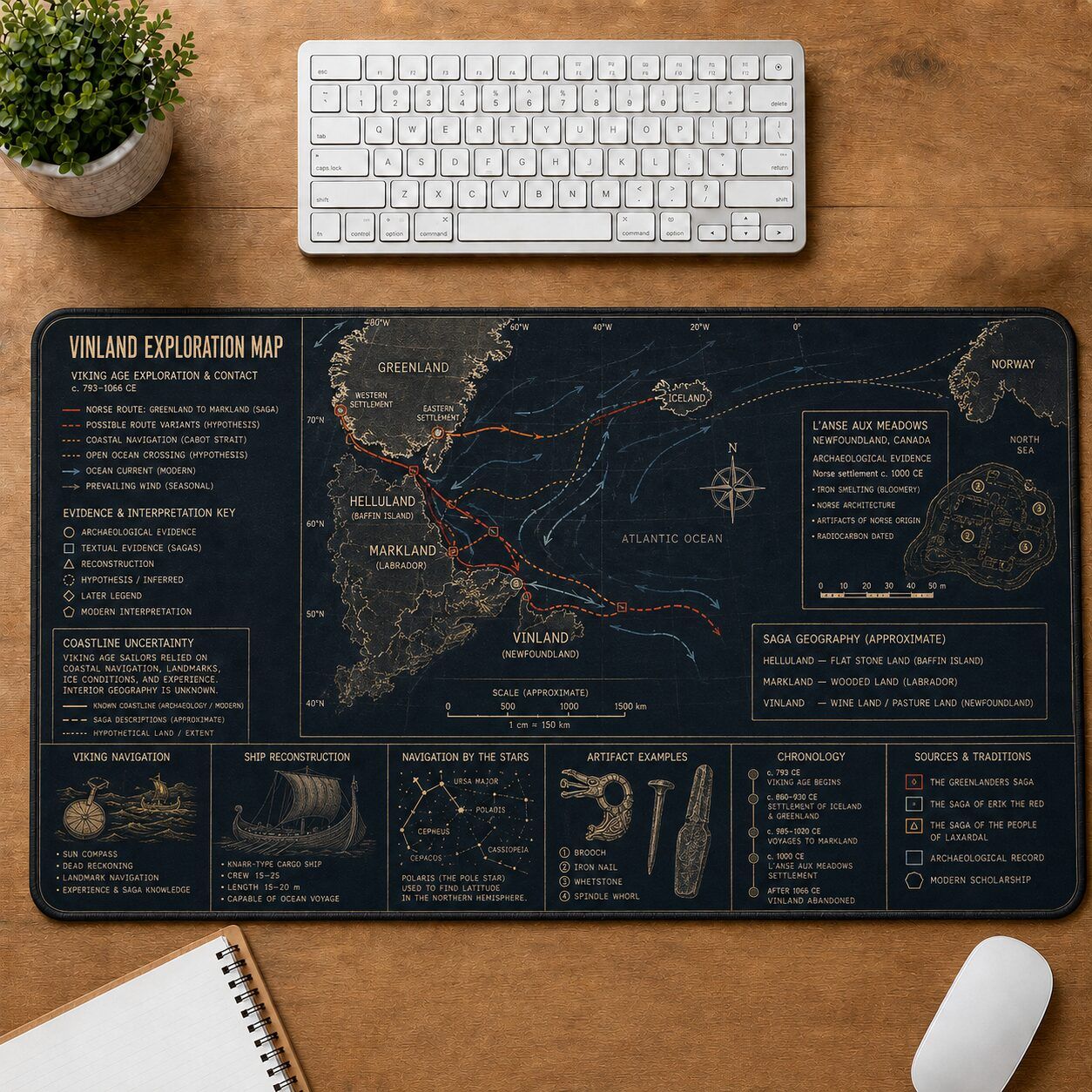 Vinland Exploration Map Viking History and Culture Guide Desk Mat | 5To9Vibe