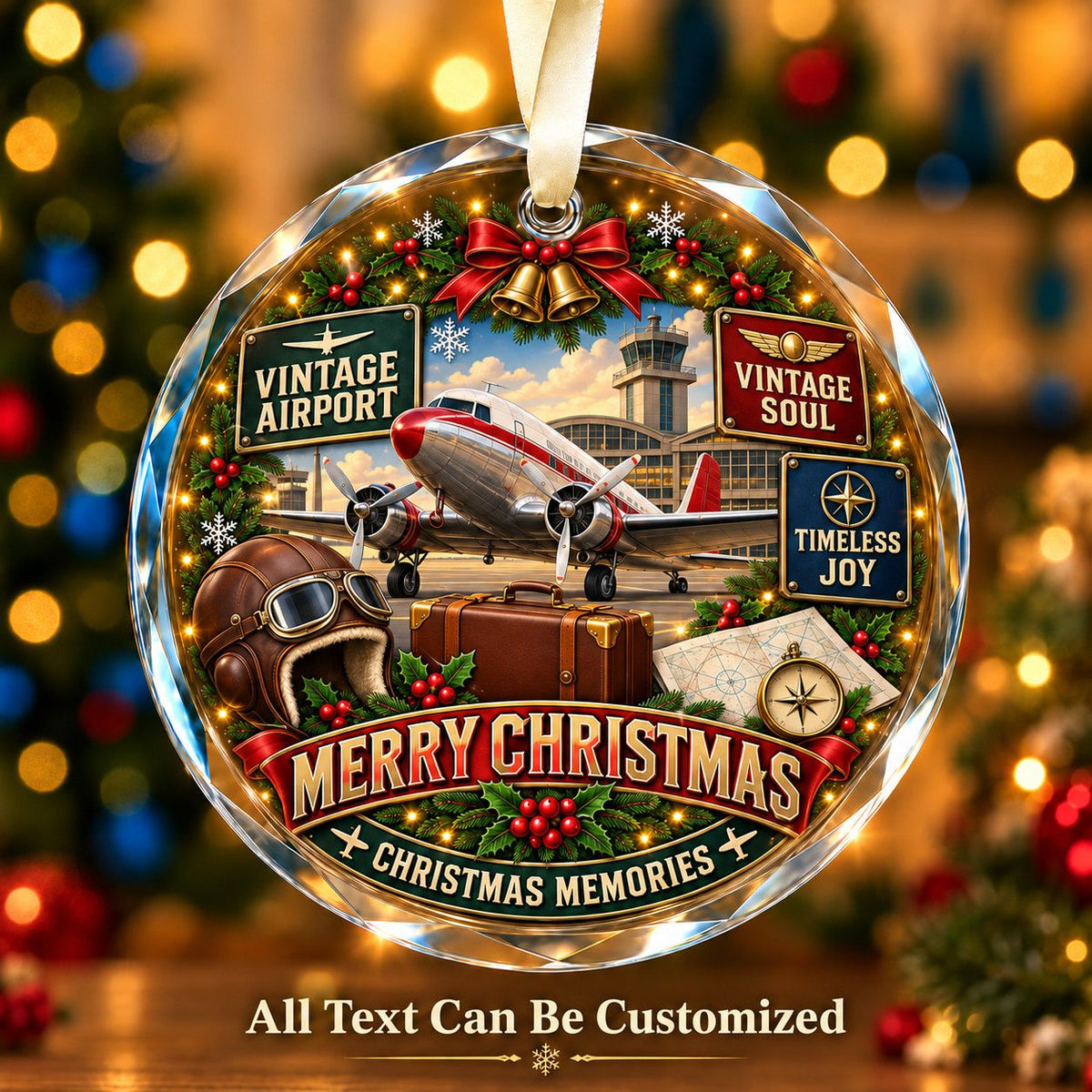 Vintage Airport Personalized Glass Ornament | 5To9Vibe