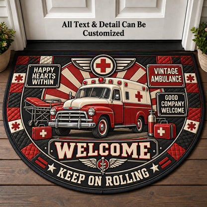 Vintage Ambulance Personalized Half Round Mat | 5To9Vibe