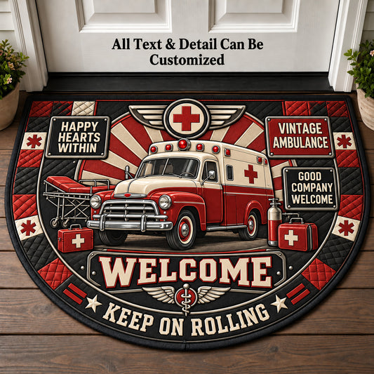 Vintage Ambulance Personalized Half Round Mat | 5To9Vibe