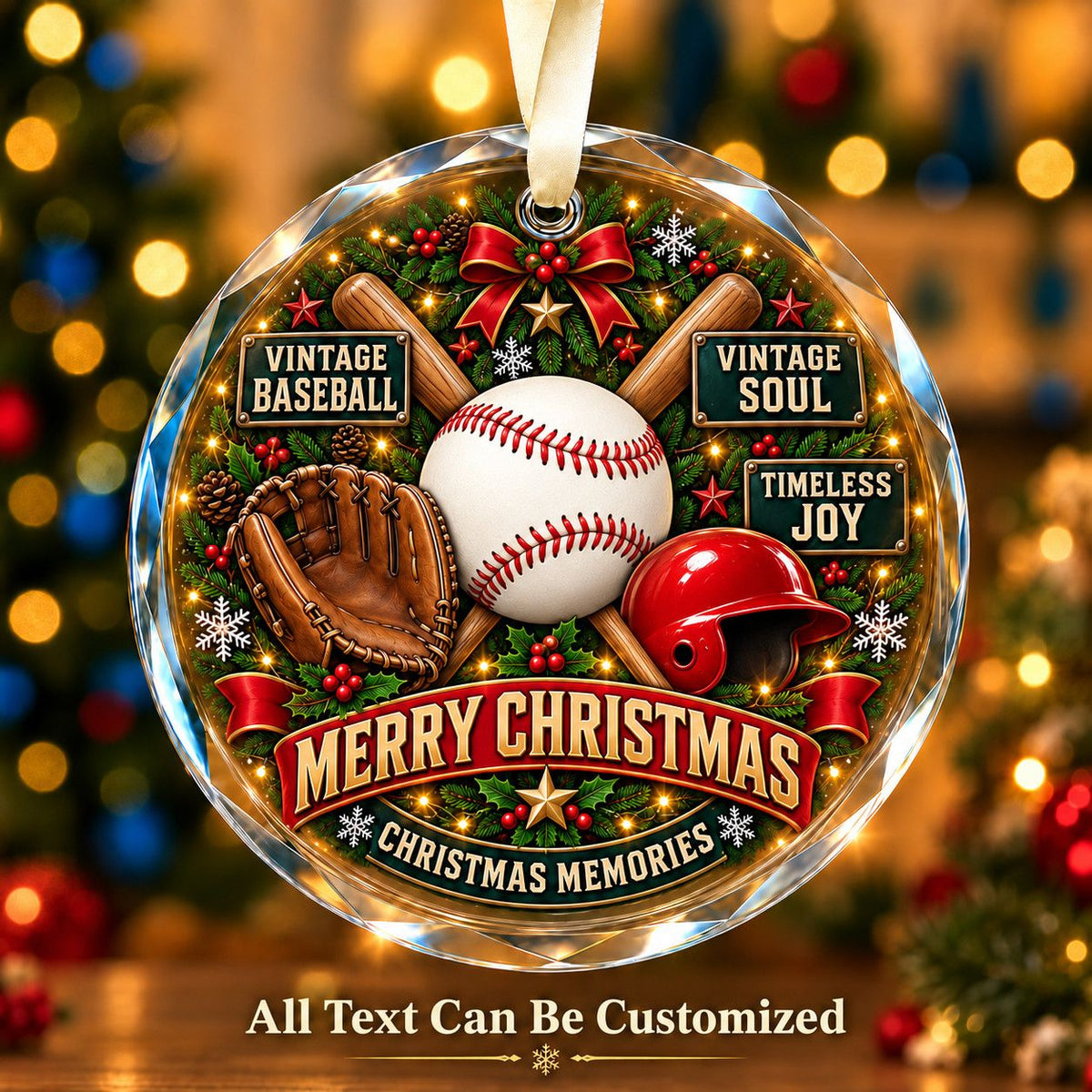 Vintage Baseball Personalized Glass Ornament | 5To9Vibe