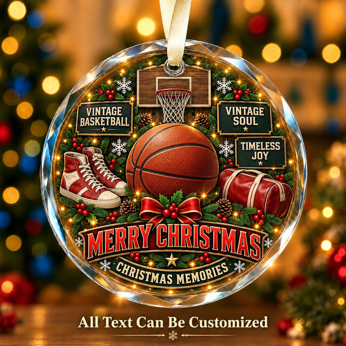 Vintage Basketball Personalized Glass Ornament | 5To9Vibe