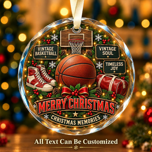 Vintage Basketball Personalized Glass Ornament | 5To9Vibe