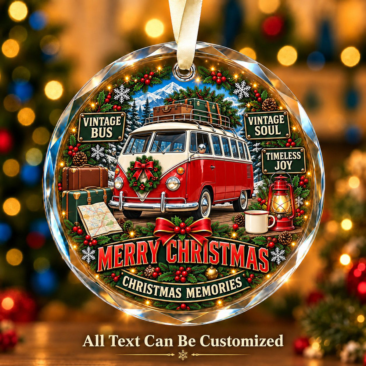 Vintage Bus Personalized Glass Ornament | 5To9Vibe
