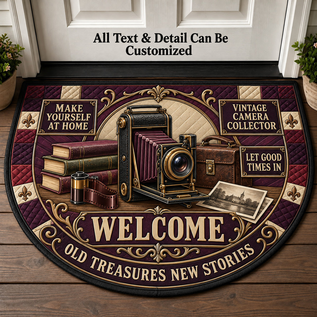 Vintage Camera Collector Personalized Half Round Mat | 5To9Vibe