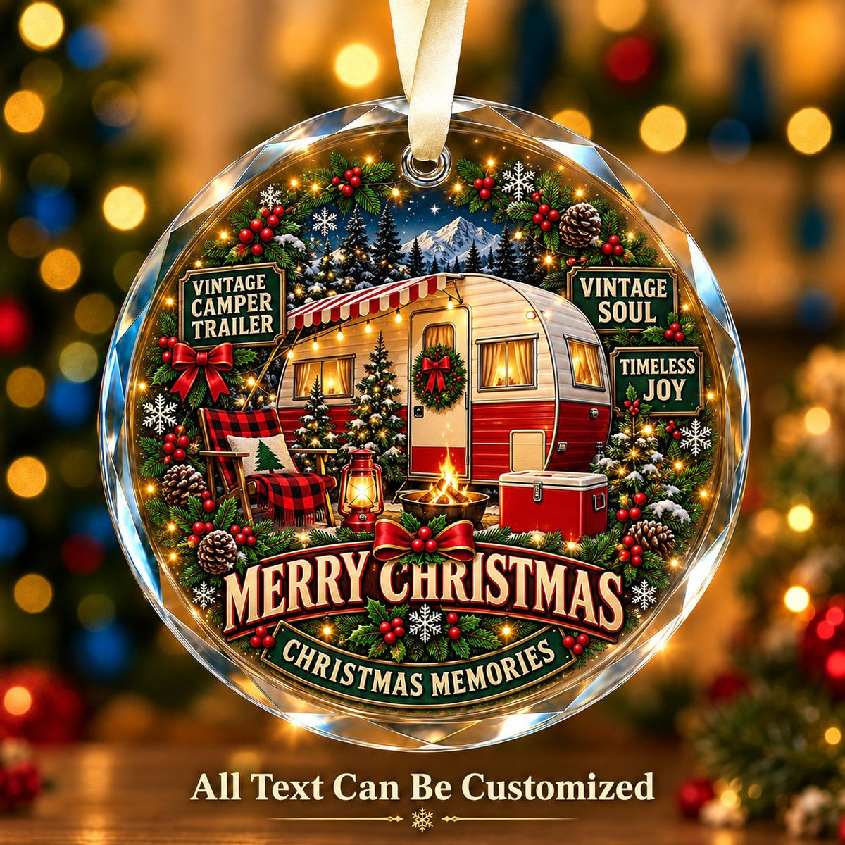 Vintage Camper Trailer Personalized Glass Ornament | 5To9Vibe
