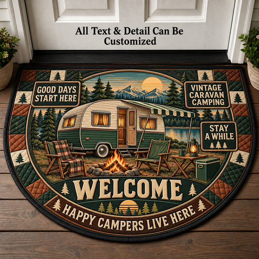 Vintage Caravan Camping Personalized Half Round Mat | 5To9Vibe