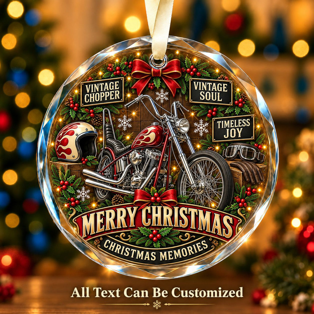 Vintage Chopper Personalized Glass Ornament | 5To9Vibe