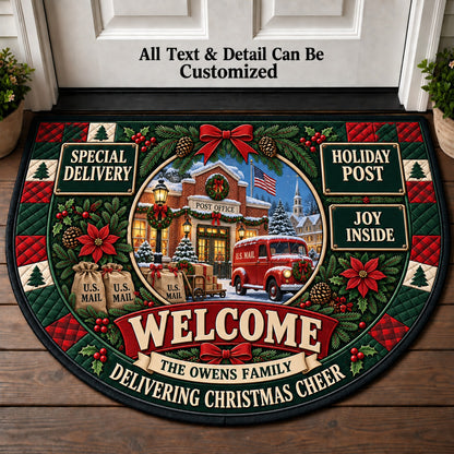 Vintage Christmas Post Office Personalized Half Round Mat | 5To9Vibe