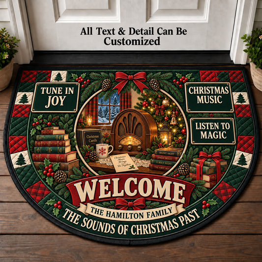Vintage Christmas Radio Personalized Half Round Mat | 5To9Vibe