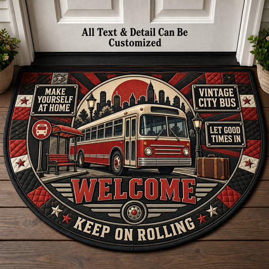 Vintage City Bus Personalized Half Round Mat | 5To9Vibe