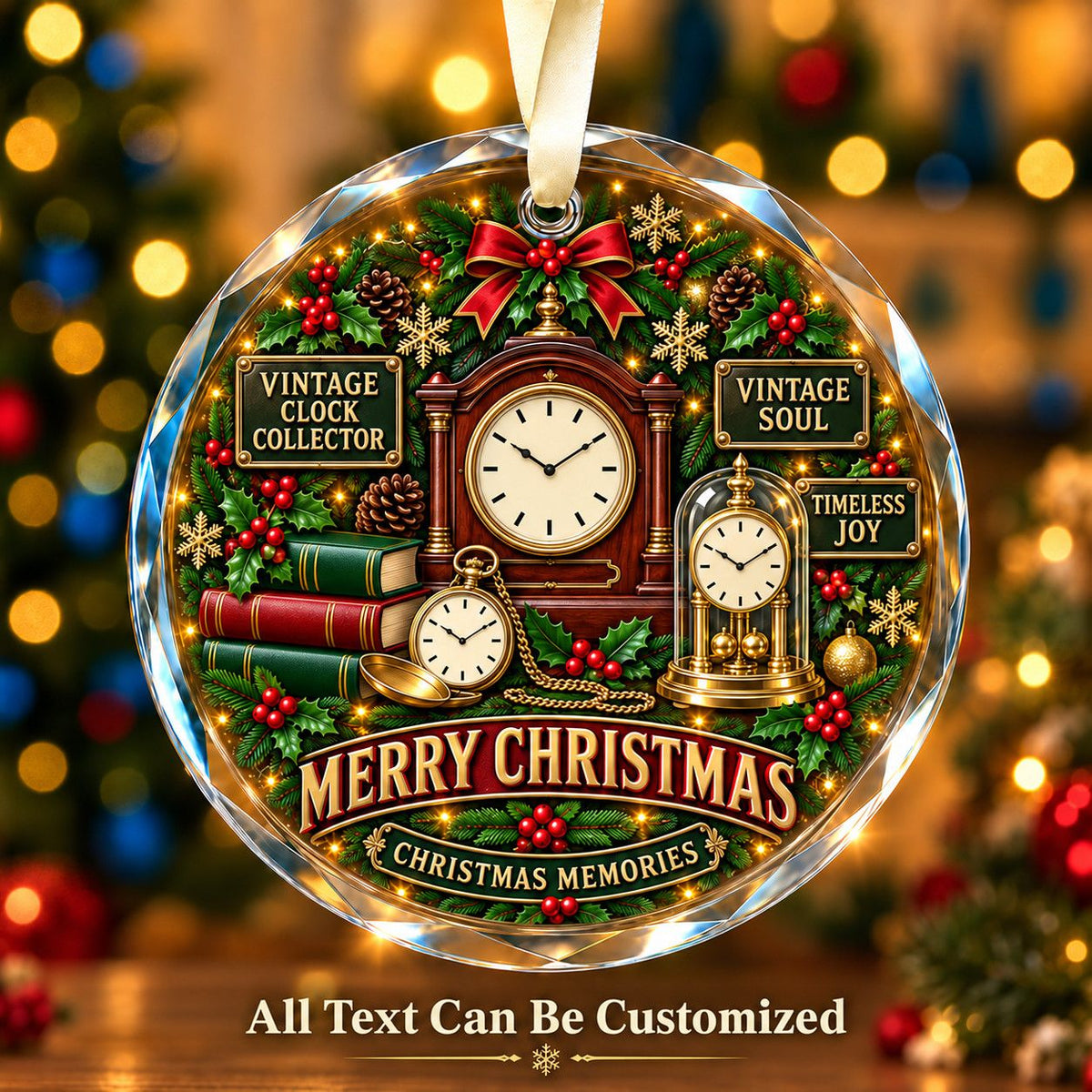 Vintage Clock Collector Personalized Glass Ornament | 5To9Vibe