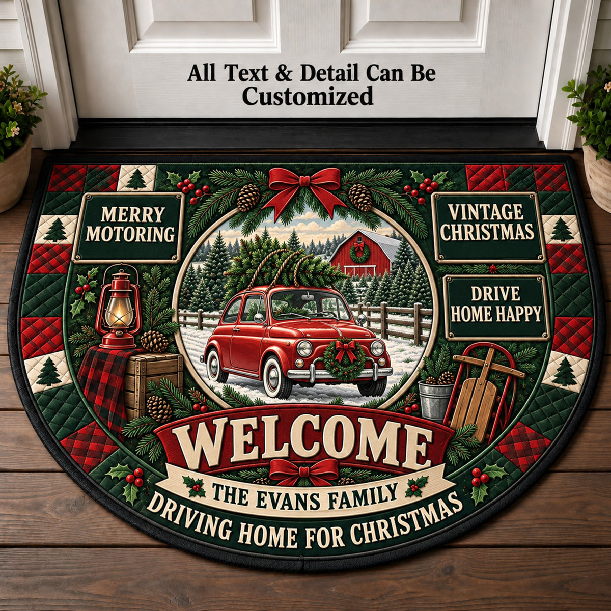 Vintage Compact Car Personalized Half Round Mat | 5To9Vibe