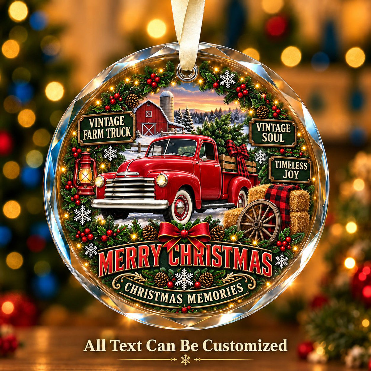 Vintage Farm Truck Personalized Glass Ornament | 5To9Vibe