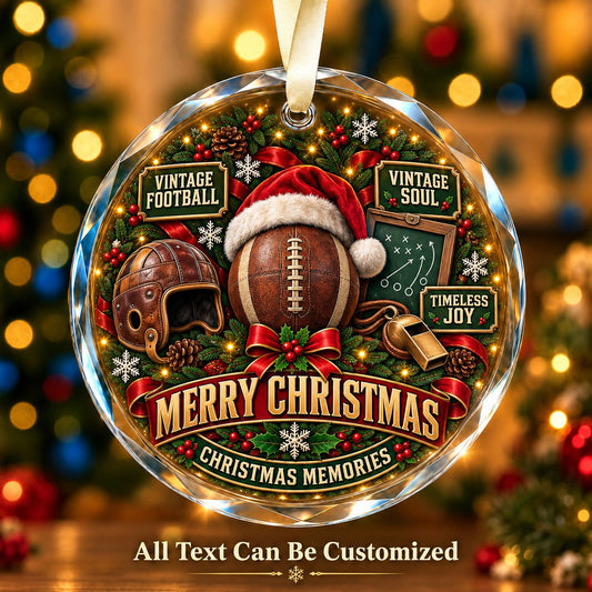 Vintage Football Personalized Glass Ornament | 5To9Vibe