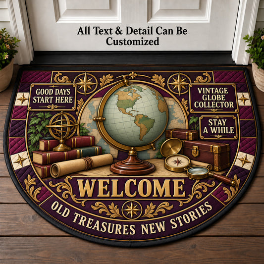 Vintage Globe Collector Personalized Half Round Mat | 5To9Vibe