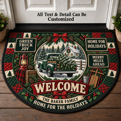 Vintage Green Truck Personalized Half Round Mat | 5To9Vibe