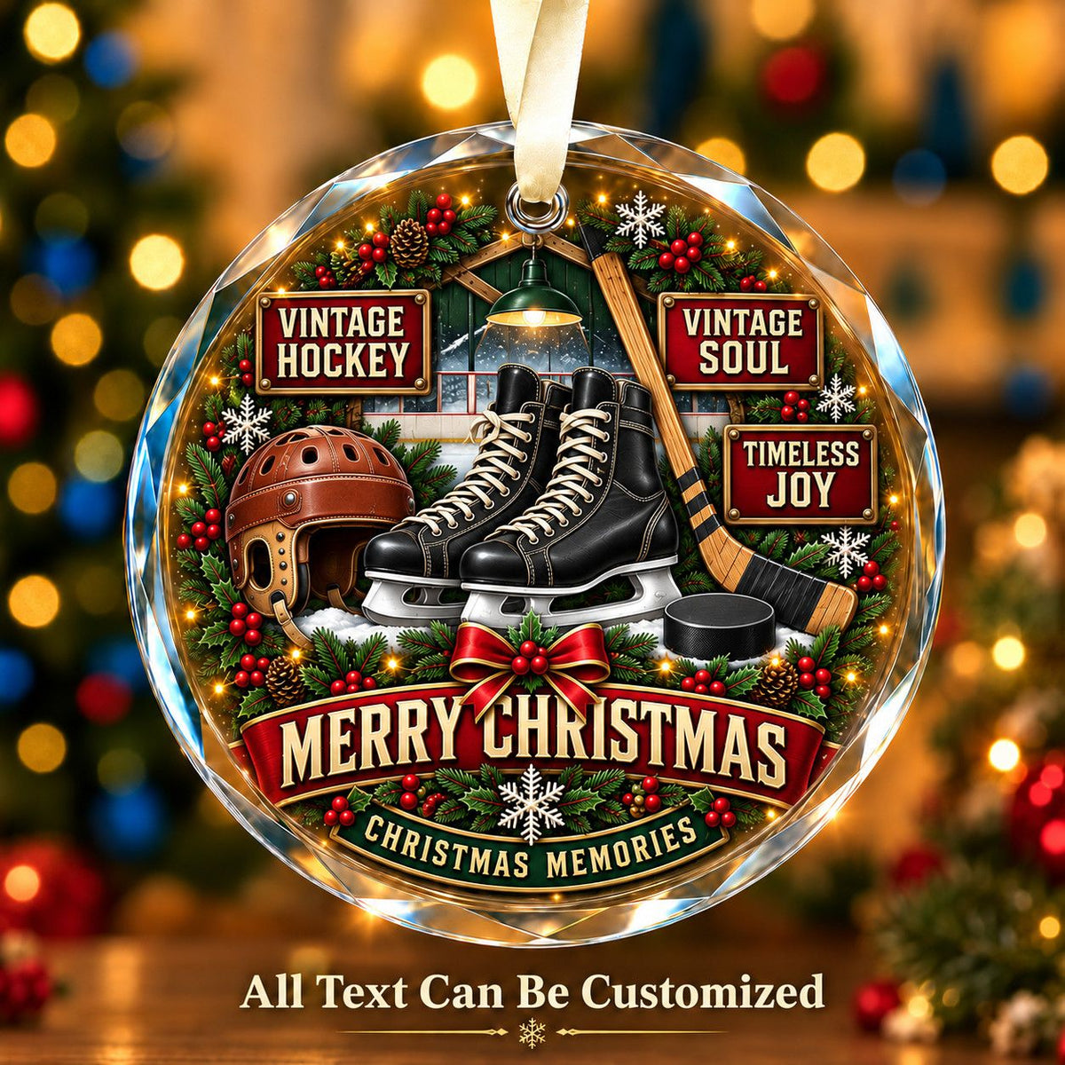 Vintage Hockey Personalized Glass Ornament | 5To9Vibe