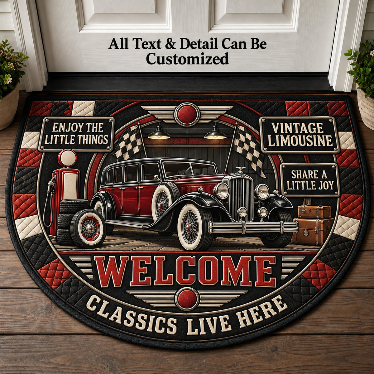 Vintage Limousine Personalized Half Round Mat | 5To9Vibe