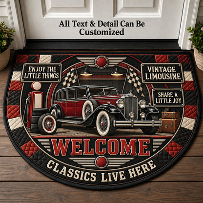 Vintage Limousine Personalized Half Round Mat | 5To9Vibe