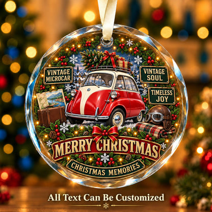 Vintage Microcar Personalized Glass Ornament | 5To9Vibe