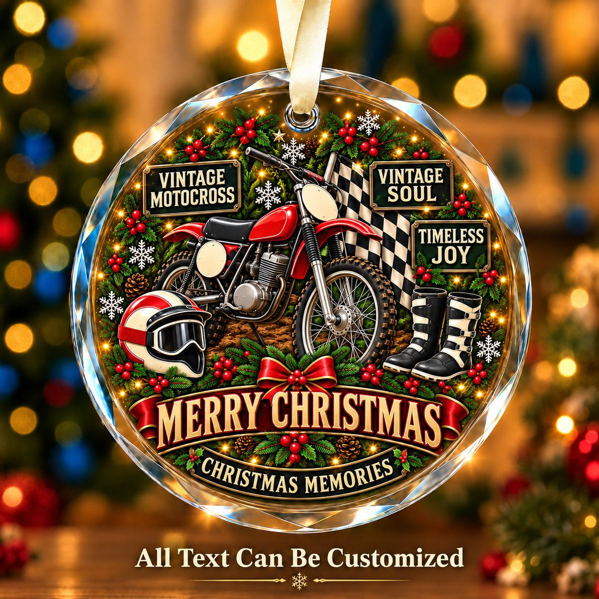 Vintage Motocross Personalized Glass Ornament | 5To9Vibe