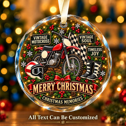 Vintage Motocross Personalized Glass Ornament | 5To9Vibe