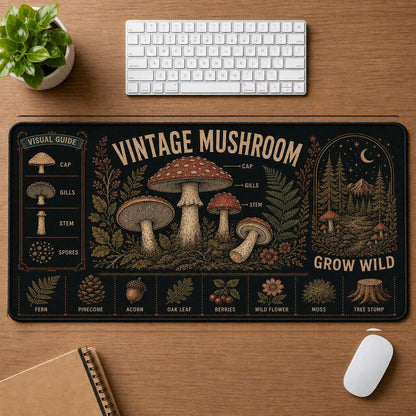 Mushroom & Moon Hippie Desk Mat Mouse Pad | 5To9Vibe - Vintage Mushroom style