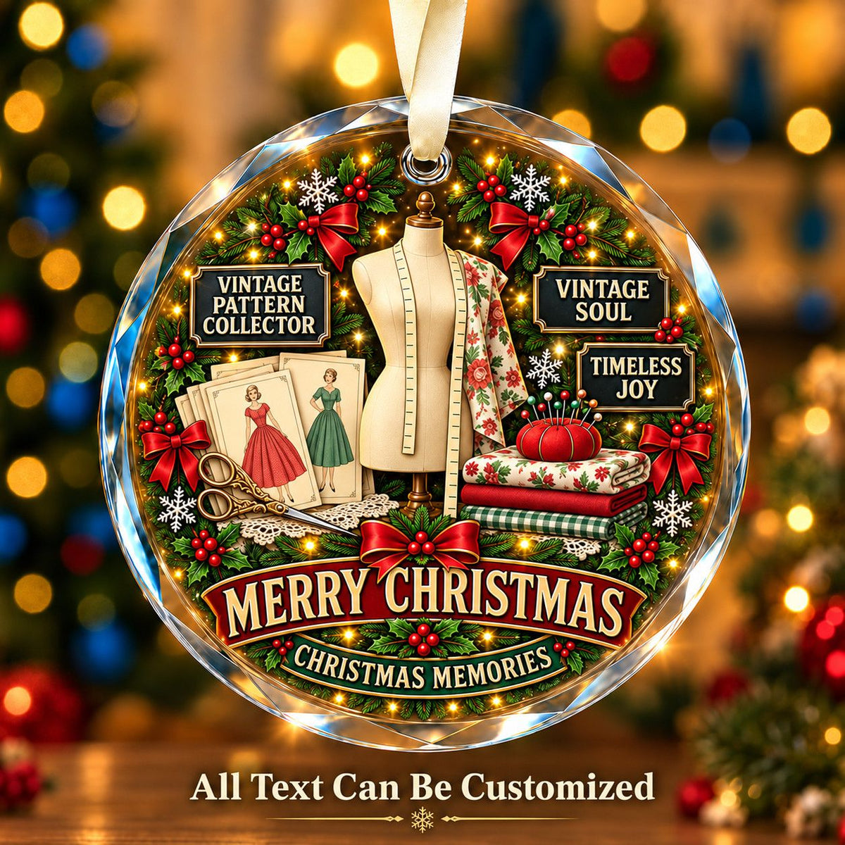 Vintage Pattern Collector Personalized Glass Ornament | 5To9Vibe