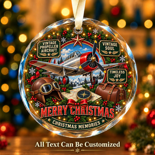Vintage Propeller Aircraft Personalized Glass Ornament | 5To9Vibe