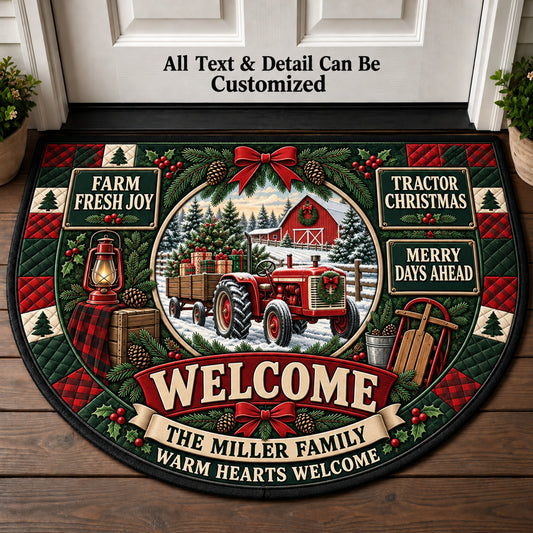 Vintage Red Tractor Personalized Half Round Mat | 5To9Vibe