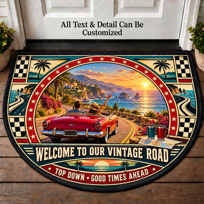 Convertible Coast - Vintage Road Couple Personalized Half Round Mat | 5To9Vibe