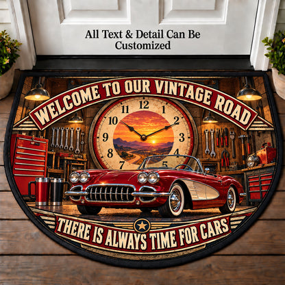 Garage Clock - Vintage Road Couple Personalized Half Round Mat | 5To9Vibe