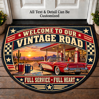 Old Service Station - Vintage Road Couple Personalized Half Round Mat | 5To9Vibe