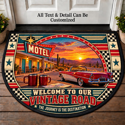 Roadside Motel - Vintage Road Couple Personalized Half Round Mat | 5To9Vibe