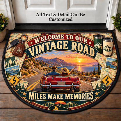 Route Map Memories - Vintage Road Couple Personalized Half Round Mat | 5To9Vibe
