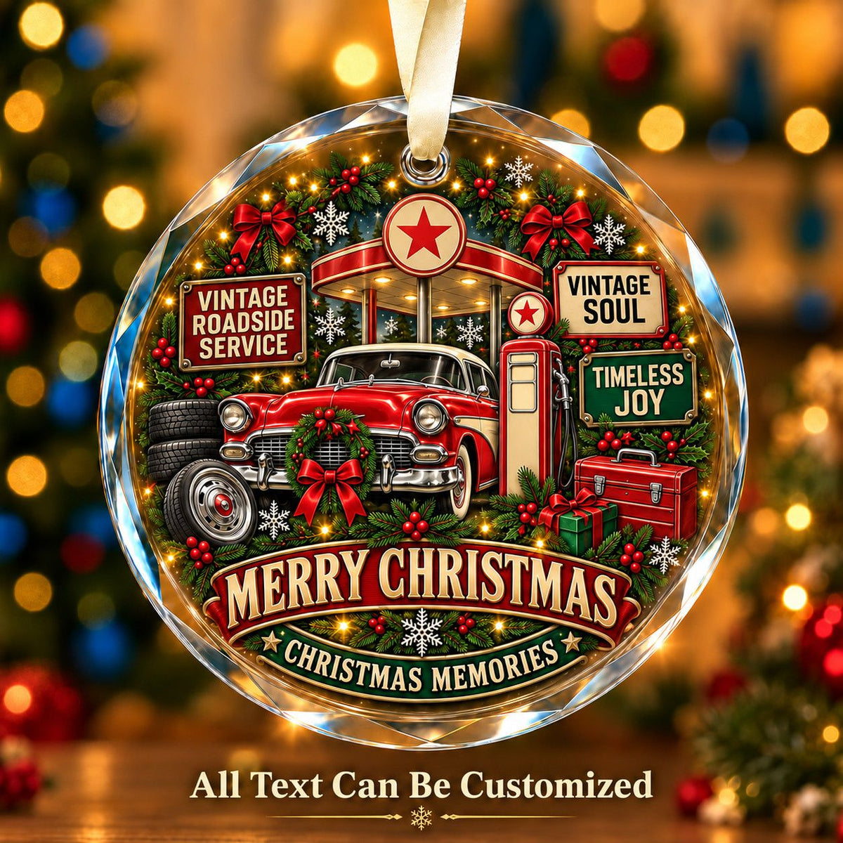 Vintage Roadside Service Personalized Glass Ornament | 5To9Vibe