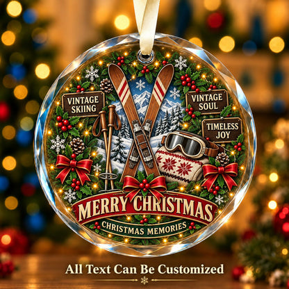 Vintage Skiing Personalized Glass Ornament | 5To9Vibe