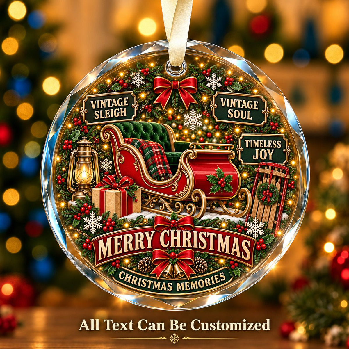 Vintage Sleigh Personalized Glass Ornament | 5To9Vibe