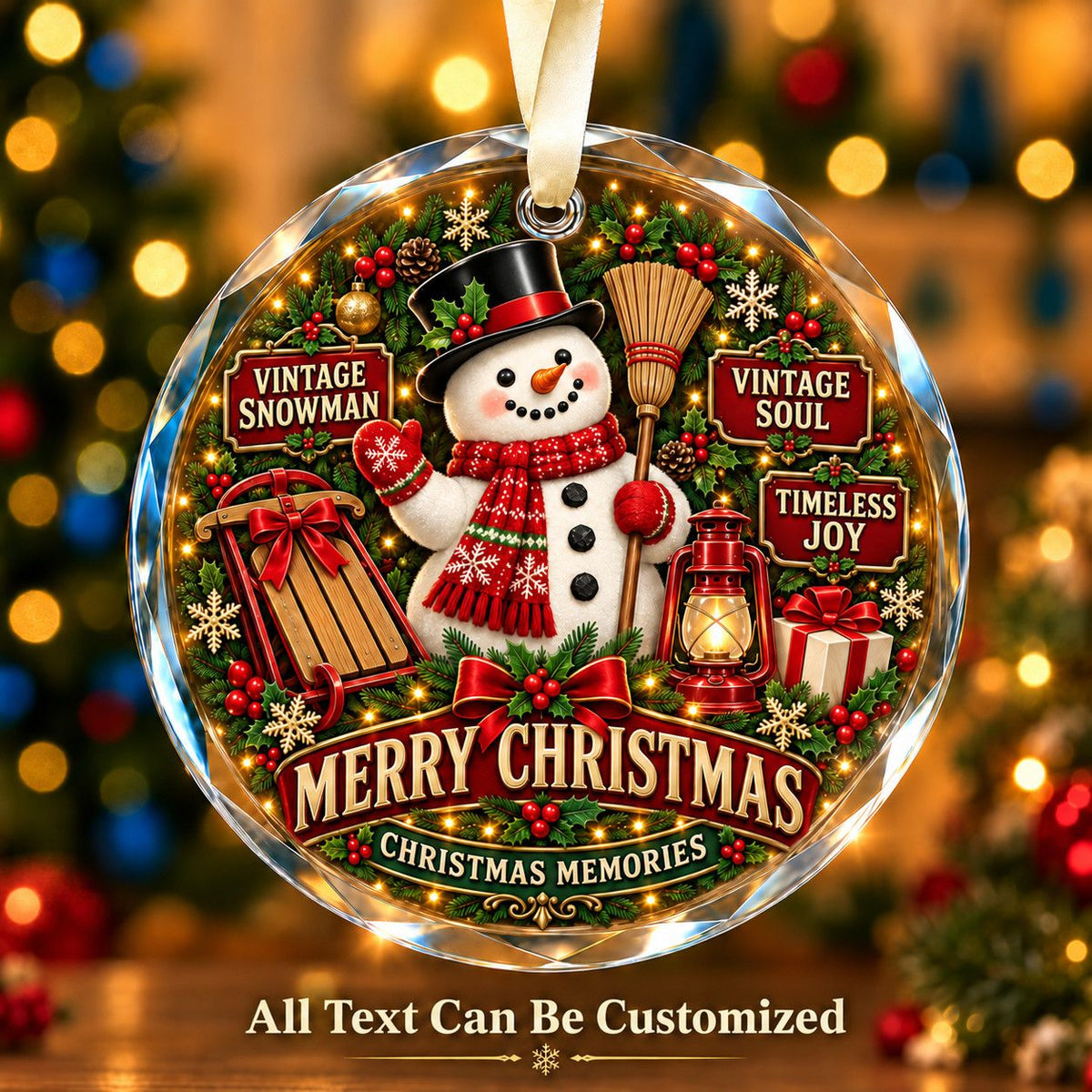 Vintage Snowman Personalized Glass Ornament | 5To9Vibe