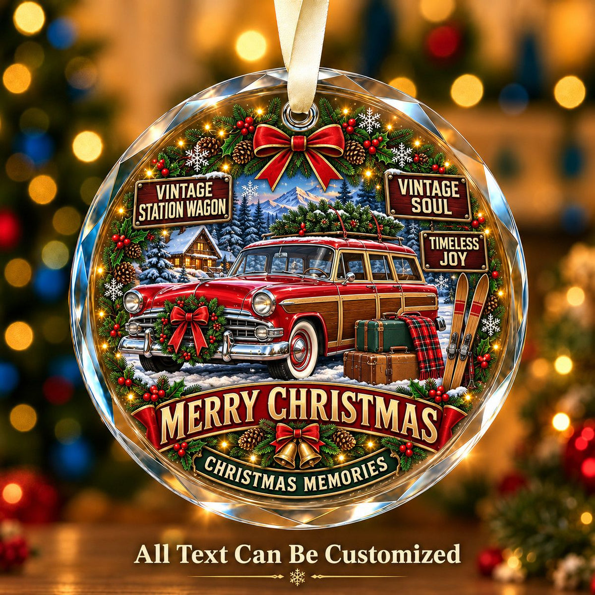 Vintage Station Wagon Personalized Glass Ornament | 5To9Vibe