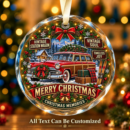 Vintage Station Wagon Personalized Glass Ornament | 5To9Vibe