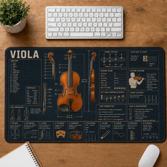 Viola Musical Instrument Blueprint Guide Desk Mat | 5To9Vibe