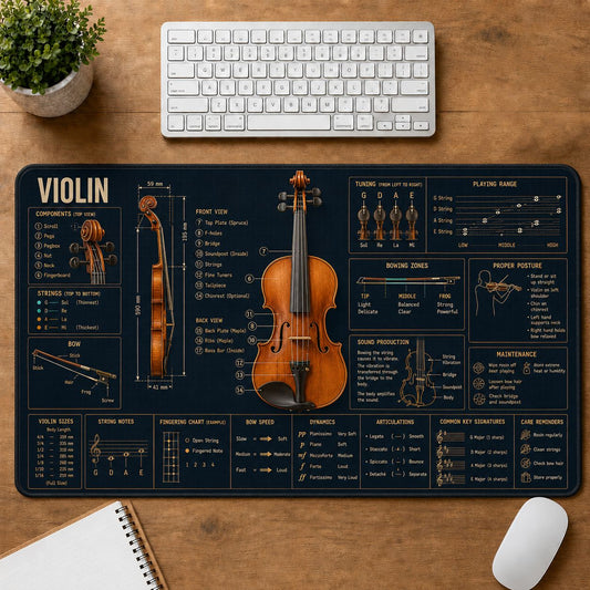 Violin Musical Instrument Blueprint Guide Desk Mat | 5To9Vibe