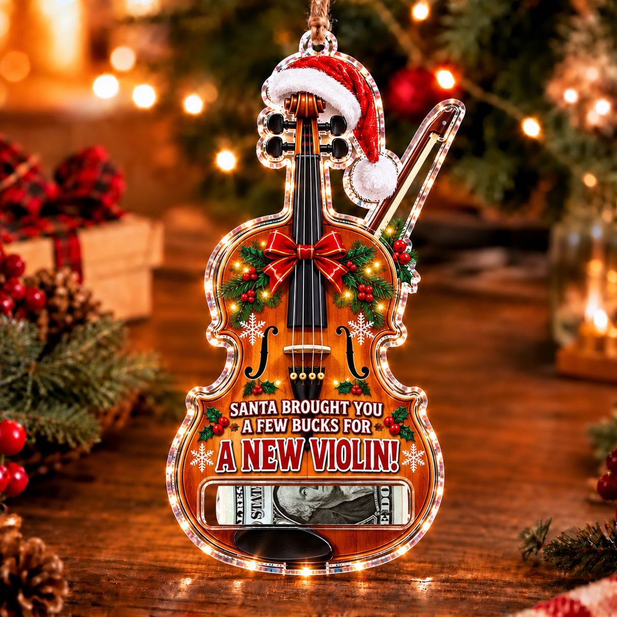Violin Christmas money holder ornament