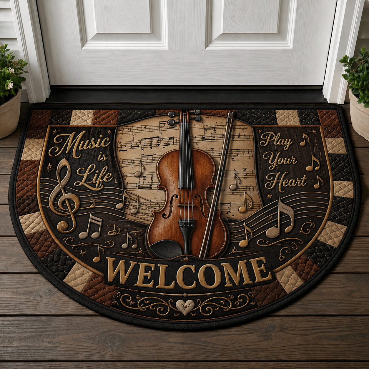 Guitar Welcome Mat - Electric Guitarist Play More Worry Less Doormat - 5to9vibe