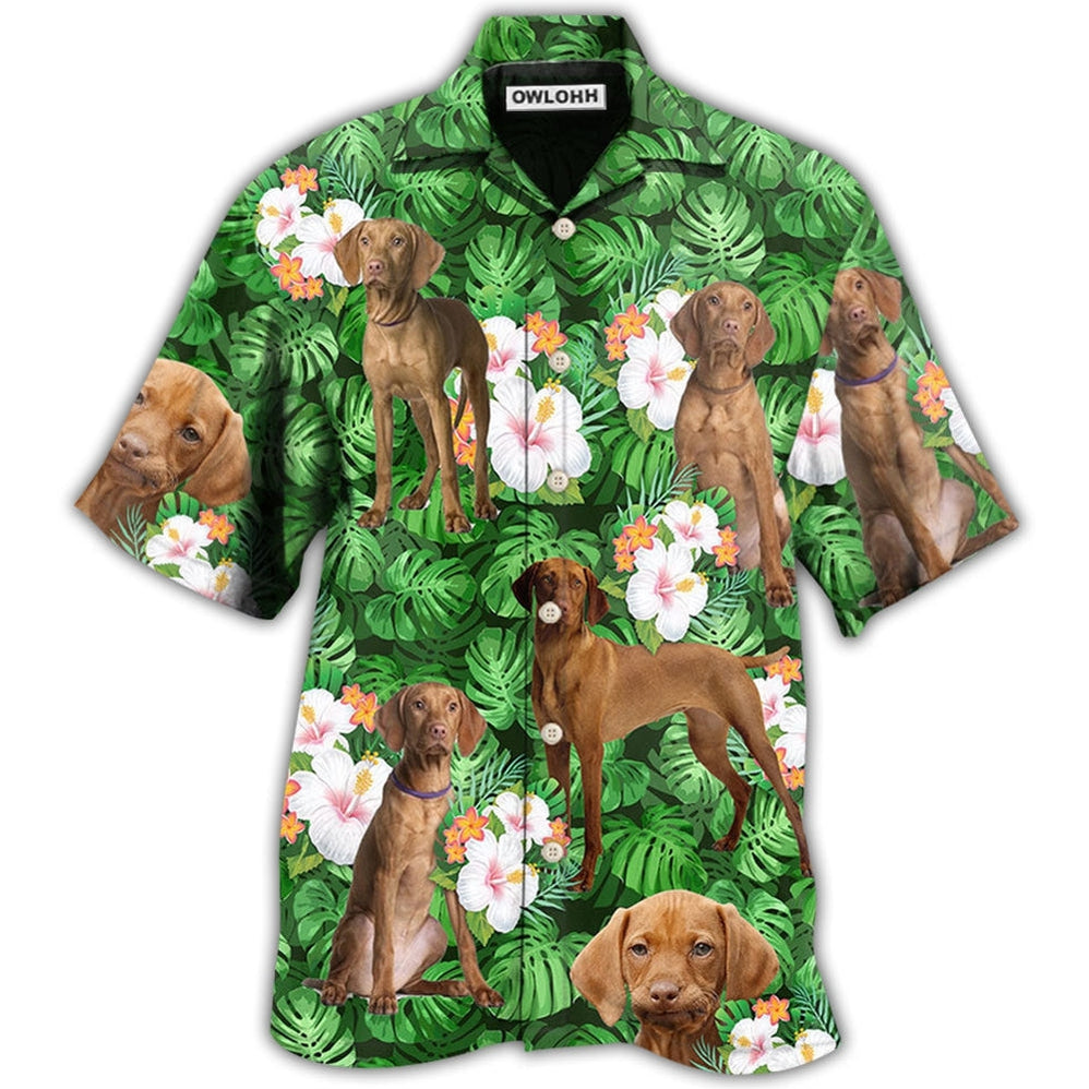 Hawaiian Shirt / Adults / S Vizsla Best Dog Dad Green Tropical Leaf - Hawaiian Shirt 