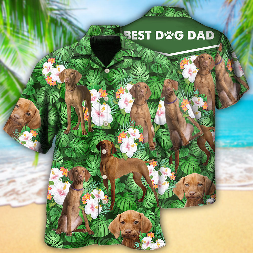 Vizsla Best Dog Dad Green Tropical Leaf - Hawaiian Shirt 